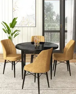 Dining Table & Chairs Set (5 Pieces) Rox - Black Marble, Cappuccino