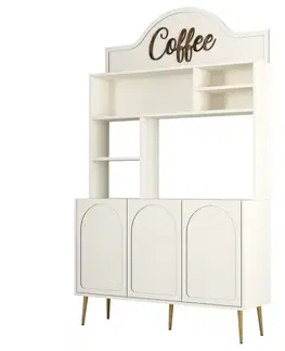 Coffee Bar Cabinet Lyon 120 - Cream, Gold