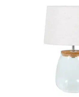 Estila Stylová skleněná stolní lampa Clasico s nohou v podobě průsvitné nádoby s válcovým béžovým stínítkem 60 cm