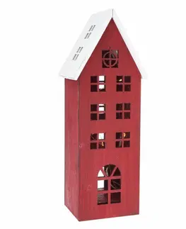 Vánoční dřevěná LED dekorace Light house červená, 11,7 x 21 x 9,8 cm