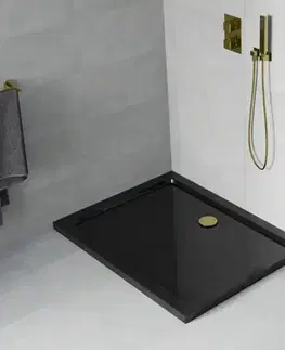 MEXEN/S Flat sprchová vanička obdélníková slim 90 x 70, černá + zlatý sifon 40707090G