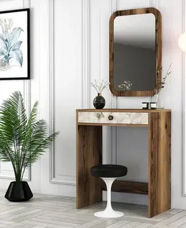 Toaletní stolek Lizbon Mirror - Walnut, White, Marble