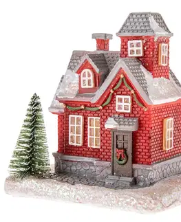 Vánoční dekorace Červený domek s LED světlem, 8 x 11,5 cm