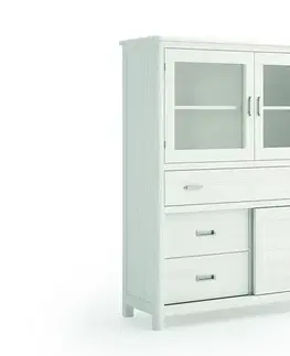 Estila Moderní nadčasový příborník Cerdena z kvalitního masivu se skleněnými dvířky a šuplíky 147cm