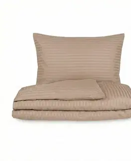 Kvalitex Saténové povlečení Stripe béžová, 140 x 200 cm, 70 x 90 cm