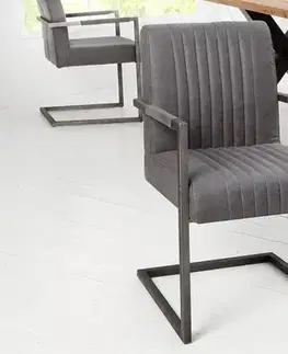 Estila Industriální designové retro křeslo inspirativní šedé 90cm, tmavě šedý rám