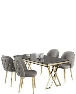 Dining Table & Chairs Set (5 Pieces) Rigel - Black Marble, Gold, Grey