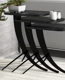 Odkládací stolek Pion Black Marble, 3 ks