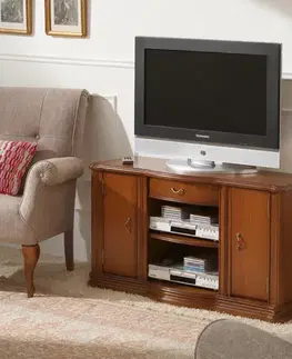 Estila Luxusní klasický TV stolek Castilla se šuplíkem a dvěma skříňkami a policemi ve volitelné barevnosti 120 cm