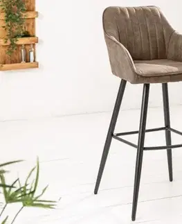Estila Moderní barová židle Vittel z mikrovlákna šedohnědé barvy s černými kovovými nohami 102cm