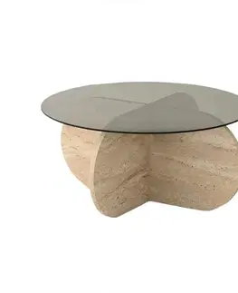 Konferenční stolek Bubble Travertine s tmavým sklem
