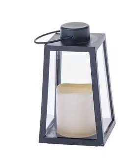 Lucerna s LED svíčkou Edera černá, 10 x 18 x 10 cm, plast, patina
