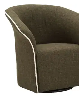 Estila Moderní klubové čalouněné otočné textilní křeslo Merlon v tmavě zelené barvě s bílým prošívaným pasem 83 cm