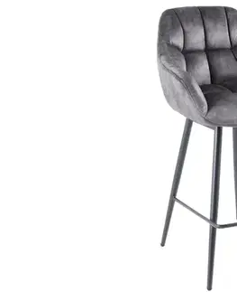Estila Designová industriální otočná barová židle Mariposa s prošívaným sametovým potahem a kovovými nožičkami šedá 106 cm
