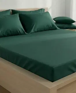Kvalitex Saténové prostěradlo s gumou tmavě zelená, 120 x 200 cm