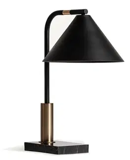 Estila Art deco stolní černá matná lampa Zar s kovovým nastavitelným stínítkem s černou mramorovou podstavou s bílými žilkami 55 cm