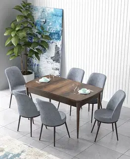 Extendable Dining Table & Chairs Set (7 Pieces) Zen - Baroque, Grey