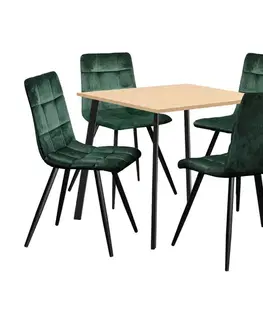 Jídelní stůl 80x80 BERGEN dub + 4 židle BERGEN zelený samet