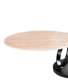 Estila Art deco kulatý otočný konferenční stolek Delin se dvěma keramickými deskami s černými otočnými nožičkami 135 cm
