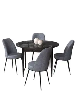 Dining Table & Chairs Set (5 Pieces) Tor - Black Marble, Fume
