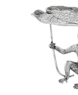 Estila Stylový art deco stříbrný příruční stolek Monkey z kovu se zvířecími motivy v podobě dopisu a opice 55 cm