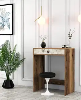 Toaletní stolek Lizbon - Walnut, White, Marble