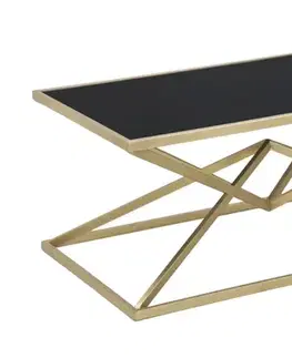 Estila Designový glamour obdélníkový konferenční stolek Triangolo Oro s černou skleněnou deskou a zlatou geometrickou podstavou 110 cm