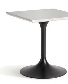 Estila Art deco čtvercový kovový barový stůl Lebi s hladkou oblou černou nohou s vrchní porcelánovou bílou deskou 75 cm