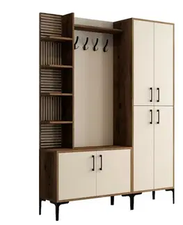 Vešák s botníkem, policemi a skříňí Viyana Walnut and Cream