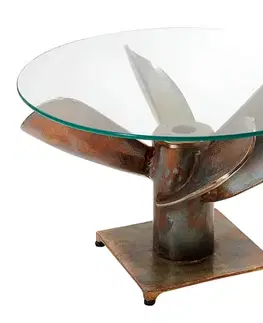 Estila Koloniální bronzový konferenční stolek Helic II ve tvaru lodního šroubu s kulatou deskou ze skla 60cm