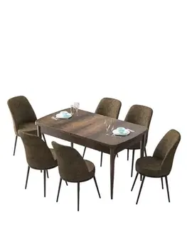 Extendable Dining Table & Chairs Set (7 Pieces) Zen - Baroque, Brown