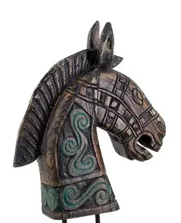 Estila Designová vintage dekorace Cavaliero v podobě hlavy koně z teakového dřeva v tmavých hnědých odstínech 48 cm