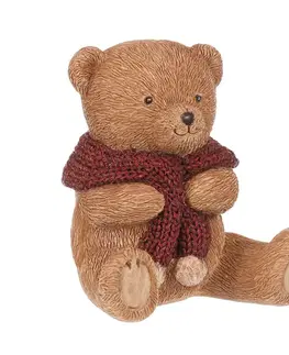 Dekorace Medvěd s červenou šálou, polyresin, 10 cm