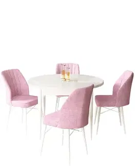 Dining Table & Chairs Set (5 Pieces) Rox - White, Pink