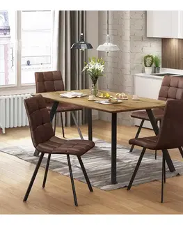 Jídelní stůl BERGEN dub + 4 židle BERGEN hnědé mikrovlákno