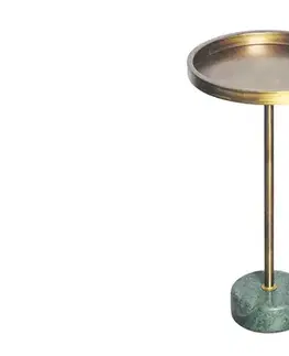 Estila Designový art deco kulatý kovový příruční stolek Akina ve zlaté barvě s mramorovou zelenou podstavou 56 cm
