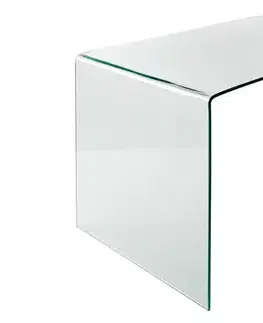 Estila Moderní obdélníkový psací stůl Ghost z čirého tvrzeného skla s oblými hranami a dvěma bočníma nohama 120 cm