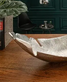 Estila Designová mísa Laurel ve tvaru listu stříbrné barvy z kovu 60cm
