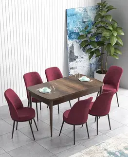 Extendable Dining Table & Chairs Set (7 Pieces) Han - Baroque, Burgundy