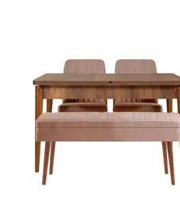 Jídelní set s rozkládacím stolem a židlemi (4 kusy) Vina 0900 - 3 - Walnut, Stone