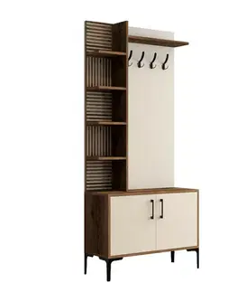 Vešák s botníkem a policemi Viyana Walnut and Cream