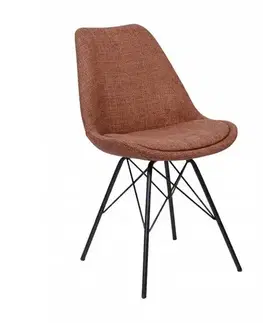 Estila Designová retro hnědá jídelní židle Scandinavia s čalouněním s žinylkovým potahem a černou kovovou podstavou 50 cm