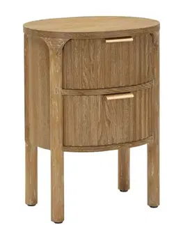 Estila Stylový art deco hnědý ovální noční stolek Meer se dvěma šuplíky s výraznou strukturou a zlatými úchyty 52 cm