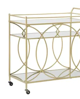 Estila Art deco kovový zrcadlový obdélníkový třípatrový servírovací vozík Nazar na kolečkách se zlatou konstrukcí 80 cm