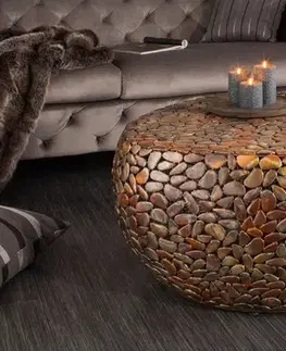 Estila Industriální kulatý konferenční stolek Riverstone z kovu měděné barvy 72 cm