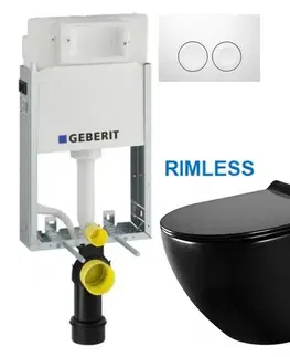 GEBERIT KOMBIFIXBasic vč. bílého tlačítka DELTA 21 + WC MEXEN LENA ČERNÁ Rimless + SEDÁTKO 110.100.00.1 21BI ME01