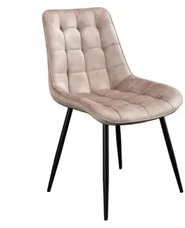 Estila Designová skandinávská jídelní židle Moritz se sametovým potahem v šampaňském béžovém odstínu s prošíváním 51 cm