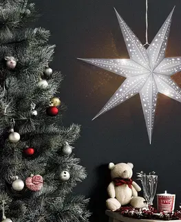 Solight LED stříbrná vánoční hvězda, závěsná, 60cm, 20x LED, 2x AA, stříbrná barva, 1v294