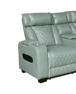 Estila Moderní kino dvousedačka Phoenix s koženým šalvějově zeleným potahem s funkcí polohování a úložným prostorem 190 cm