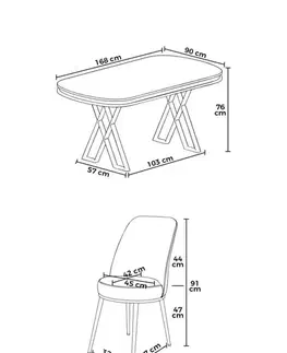 Dining Table & Chairs Set (7 Pieces) Lai - Black Marble, Chrome, Grey